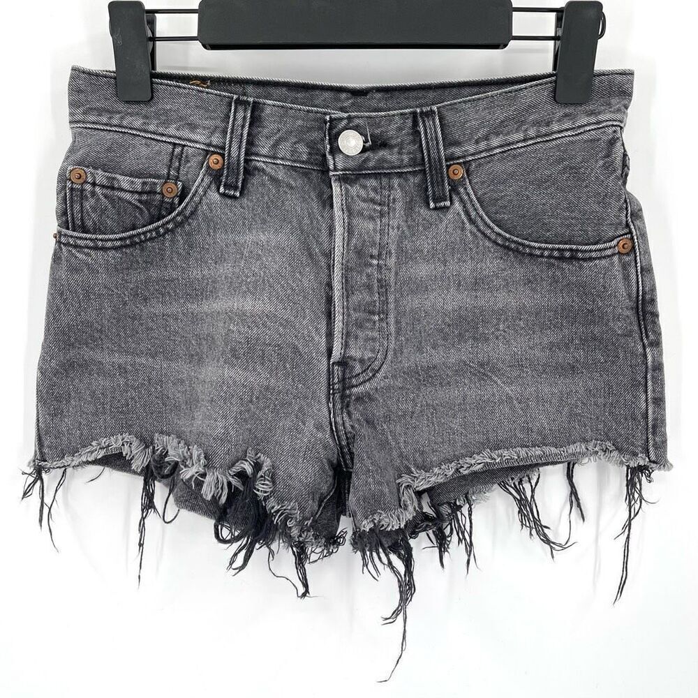 Levi's 501 Original Hidden Button Fly Cut Off Raw Hem Denim Shorts Grey Women 25